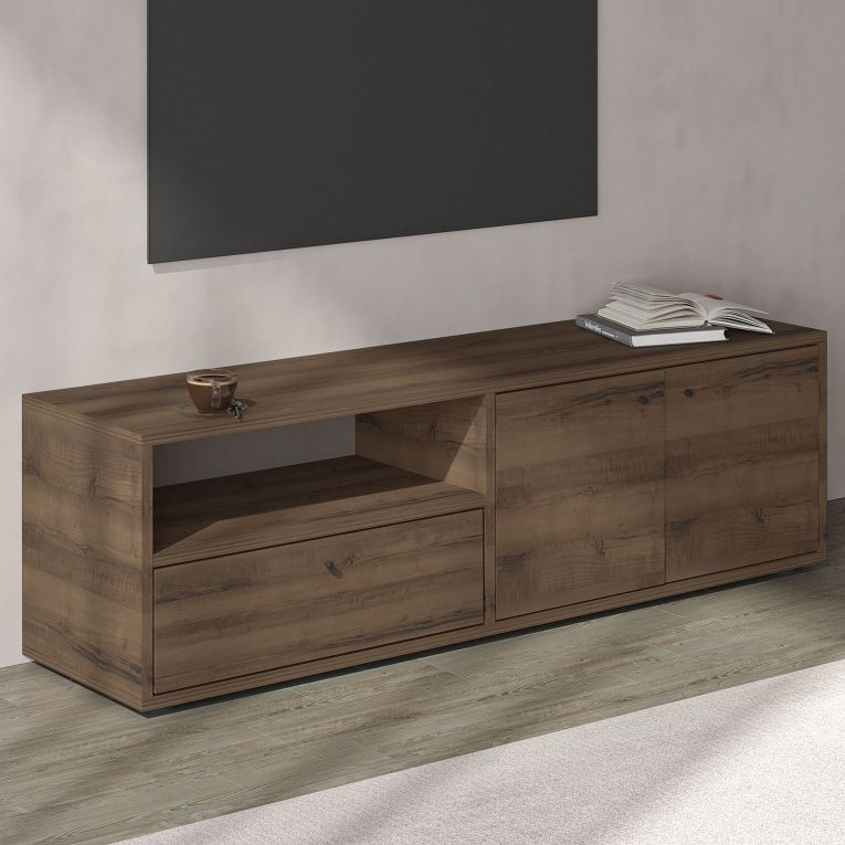 Mobile Porta tv Marrone Noce 2 Ripiani 3 Ante 136x35x42h cm, 4 Vani - Partanna