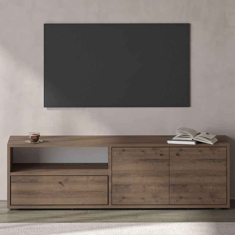 Mobile Porta tv Marrone Noce 2 Ripiani 3 Ante 136x35x42h cm, 4 Vani - Partanna