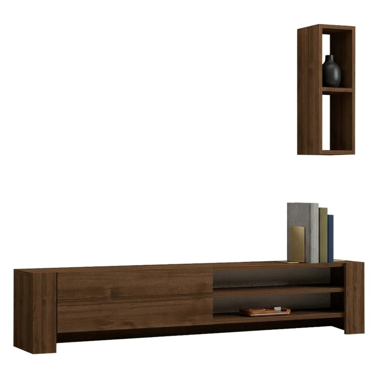 Mobile Porta tv Marrone Noce 2 Ripiani Apertura a Ribalta 160x27x33h cm, Un'anta - Caraglio