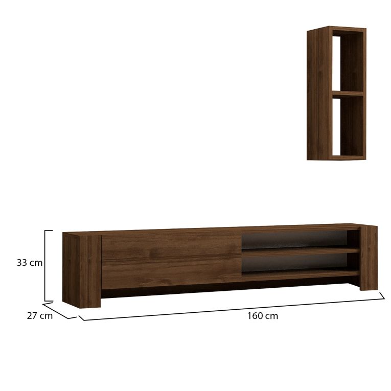 Mobile Porta tv Marrone Noce 2 Ripiani Apertura a Ribalta 160x27x33h cm, Un'anta - Caraglio