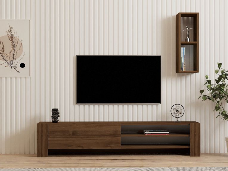 Mobile Porta tv Marrone Noce 2 Ripiani Apertura a Ribalta 160x27x33h cm, Un'anta - Caraglio