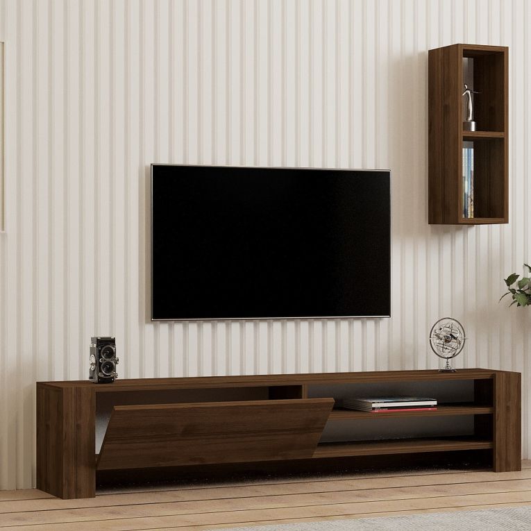 Mobile Porta tv Marrone Noce 2 Ripiani Apertura a Ribalta 160x27x33h cm, Un'anta - Cuorgne