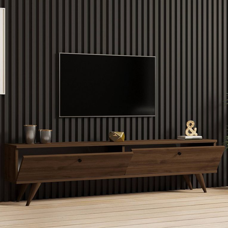 Mobile Porta tv Marrone Noce 2 Vani 2 Ante 160x25x40h cm, Apertura a Ribalta - Atestino