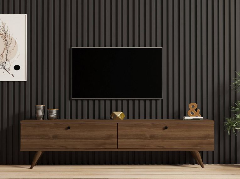 Mobile Porta tv Marrone Noce 2 Vani 2 Ante 160x25x40h cm, Apertura a Ribalta - Atestino