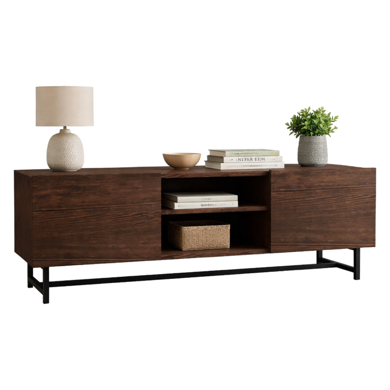 Mobile Porta tv Marrone Noce 3 Ripiani 2 Ante 150x41x50h cm, 6 Vani - Monno