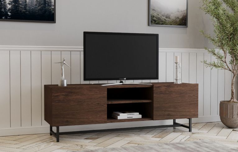 Mobile Porta tv Marrone Noce 3 Ripiani 2 Ante 150x41x50h cm, 6 Vani - Monno