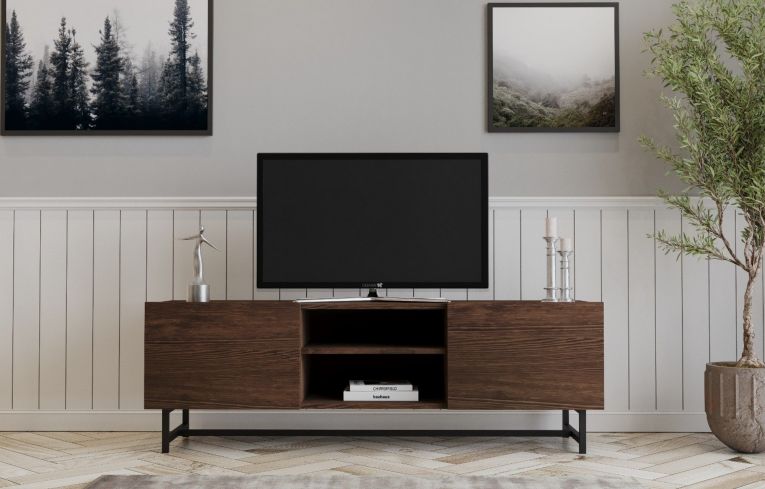 Mobile Porta tv Marrone Noce 3 Ripiani 2 Ante 150x41x50h cm, 6 Vani - Monno