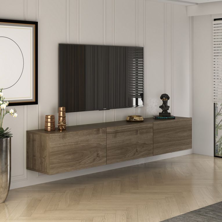 Mobile Porta tv Marrone Noce 3 Vani 3 Ante 150x32x30h cm, Apertura a Ribalta - Saonara