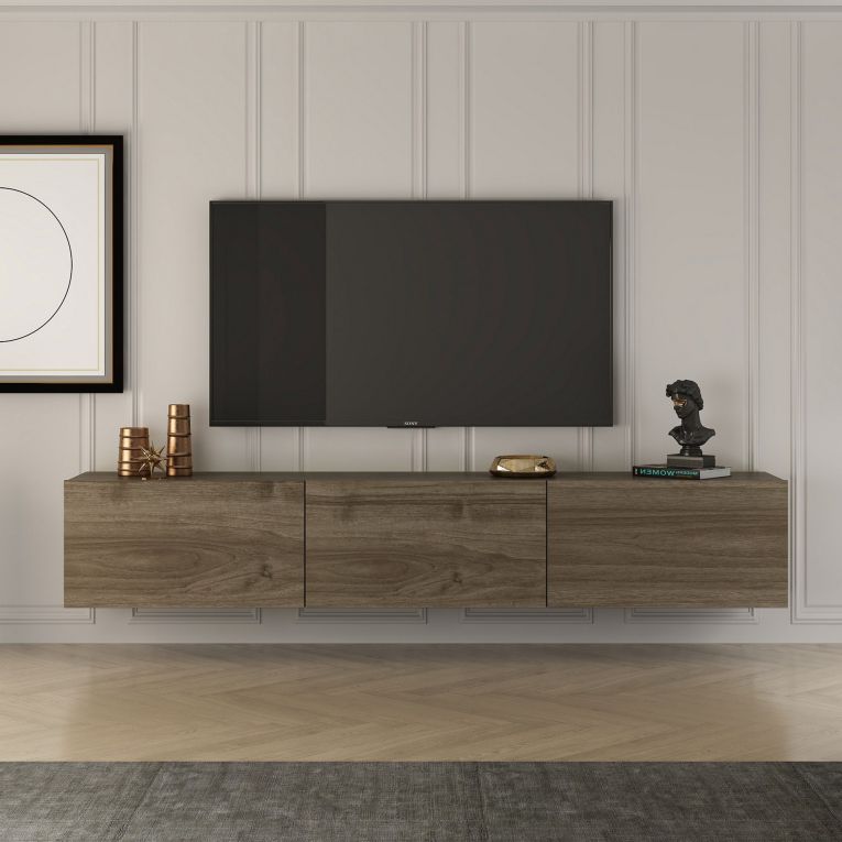 Mobile Porta tv Marrone Noce 3 Vani 3 Ante 150x32x30h cm, Apertura a Ribalta - Saonara
