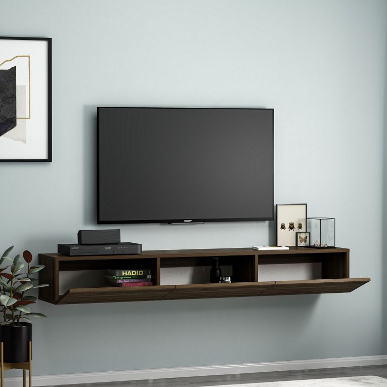 Mobile Porta tv Marrone Noce 3 Vani 3 Ante 180x31x26h cm, Apertura a Ribalta - Lariano