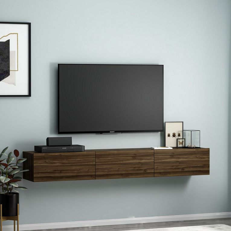 Mobile Porta tv Marrone Noce 3 Vani 3 Ante 180x31x26h cm, Apertura a Ribalta - Lariano