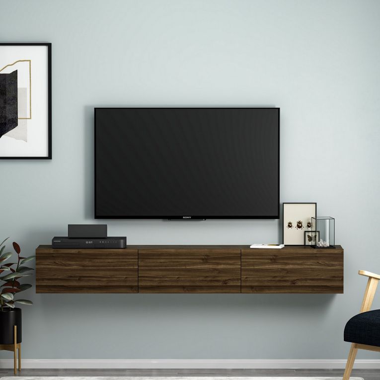 Mobile Porta tv Marrone Noce 3 Vani 3 Ante 180x31x26h cm, Apertura a Ribalta - Lariano
