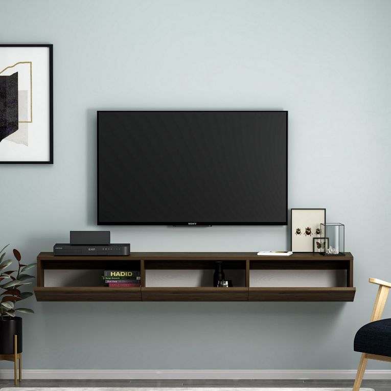 Mobile Porta tv Marrone Noce 3 Vani 3 Ante 180x31x26h cm, Apertura a Ribalta - Lariano