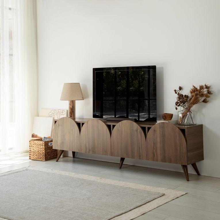 Mobile Porta tv Marrone Noce 4 Vani 4 Ante 180x35x50h cm, Apertura a Ribalta - Visco
