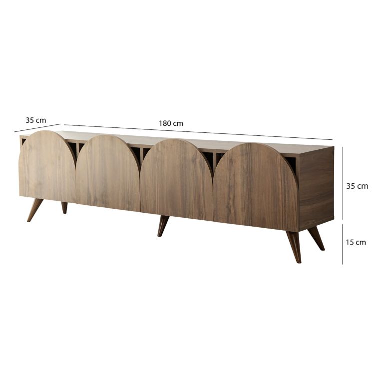Mobile Porta tv Marrone Noce 4 Vani 4 Ante 180x35x50h cm, Apertura a Ribalta - Visco