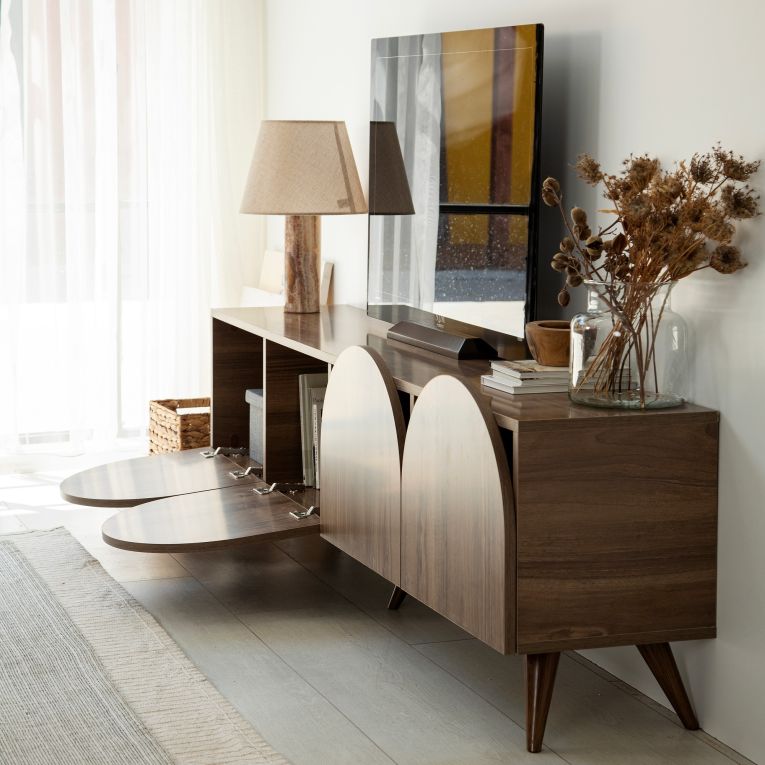 Mobile Porta tv Marrone Noce 4 Vani 4 Ante 180x35x50h cm, Apertura a Ribalta - Visco