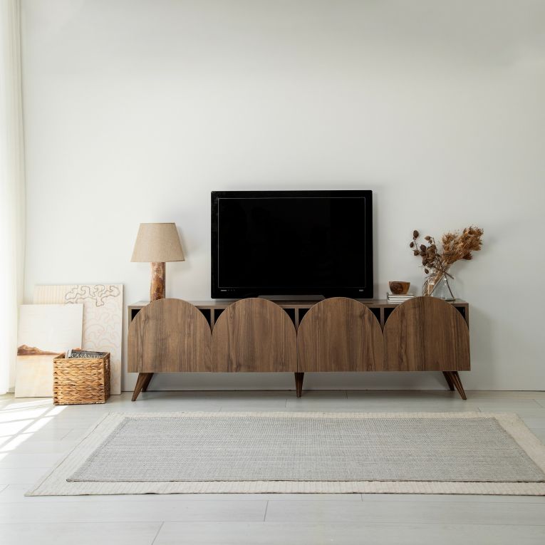 Mobile Porta tv Marrone Noce 4 Vani 4 Ante 180x35x50h cm, Apertura a Ribalta - Visco