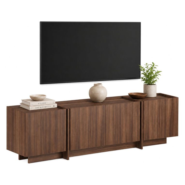 Mobile Porta tv Marrone Noce Apertura a Ribalta 4 Ante 180x35x46h cm, 4 Vani - Nokarara