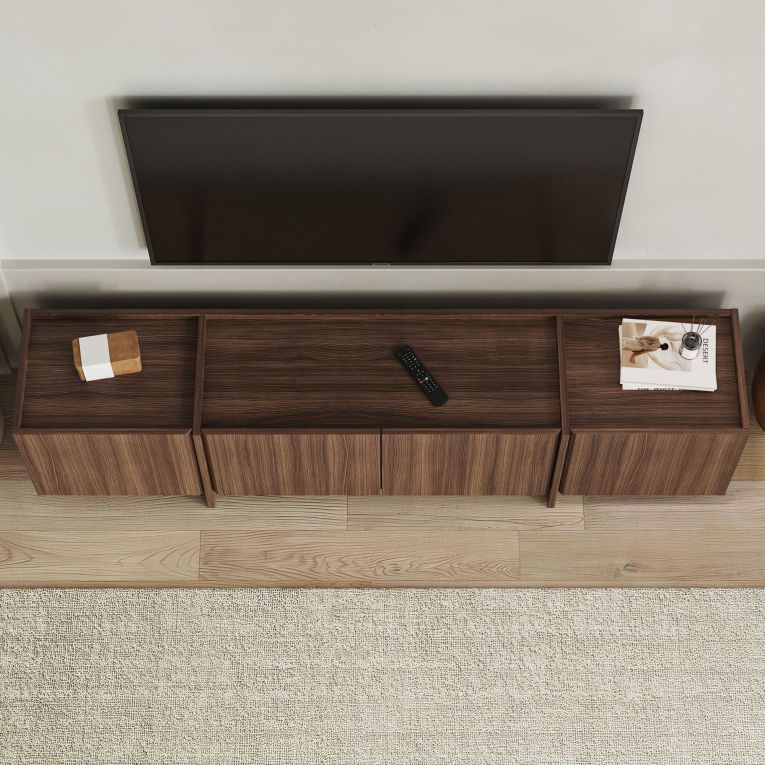 Mobile Porta tv Marrone Noce Apertura a Ribalta 4 Ante 180x35x46h cm, 4 Vani - Nokarara