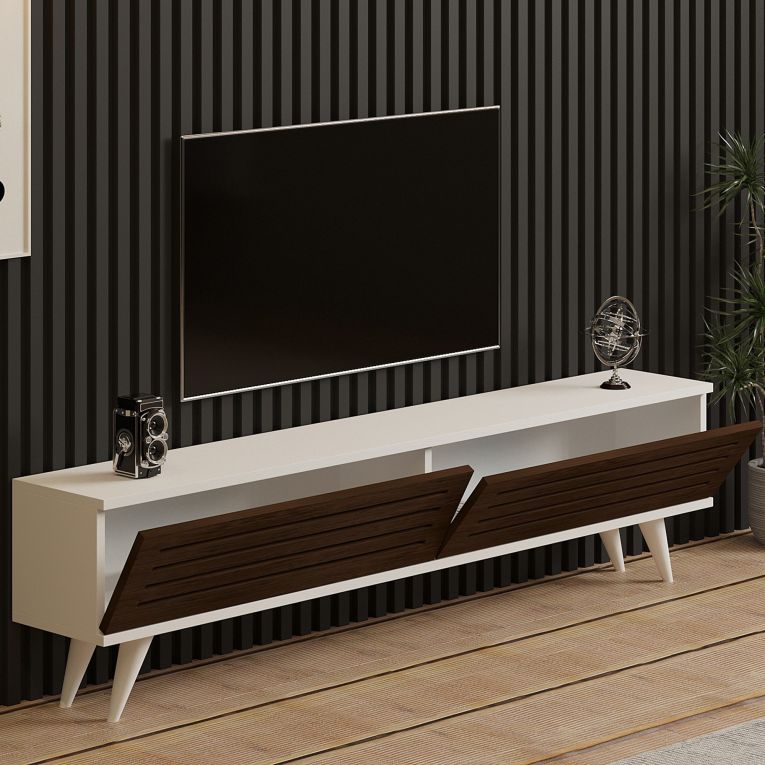 Mobile Porta tv Marrone Noce Bianco 2 Ante Apertura a Ribalta 160x25x40h cm, 2 Vani - Trepuzzi
