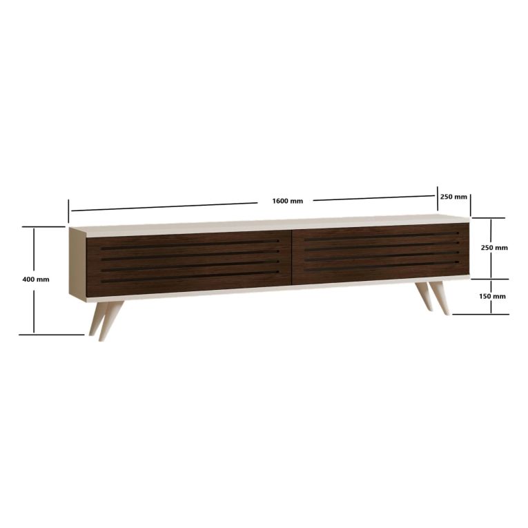 Mobile Porta tv Marrone Noce Bianco 2 Ante Apertura a Ribalta 160x25x40h cm, 2 Vani - Trepuzzi