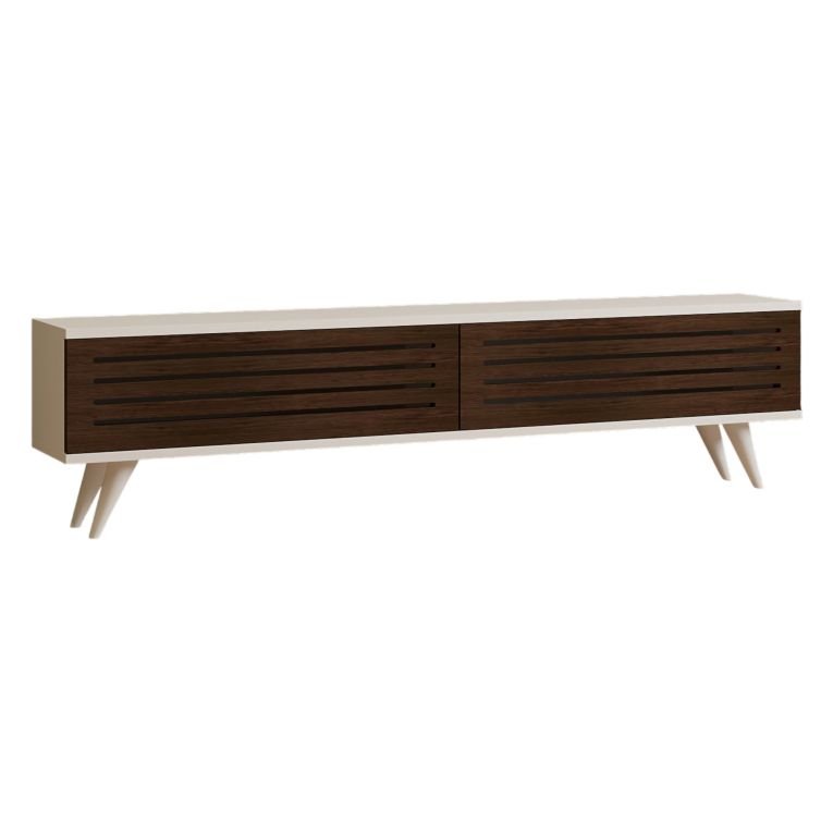 Mobile Porta tv Marrone Noce Bianco 2 Ante Apertura a Ribalta 160x25x40h cm, 2 Vani - Trepuzzi