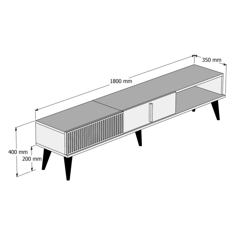 Mobile Porta tv Marrone Noce Bianco 2 Ante Apertura a Ribalta 180x35x40h cm, 3 Vani - Ofena