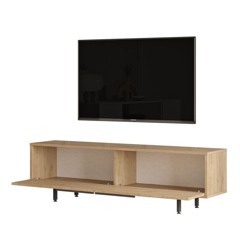 Mobile Porta tv Marrone Noce Marrone Quercia Apertura a Ribalta 2 Ante 160x35.5x45.1h cm, 2 Vani - Moimacco