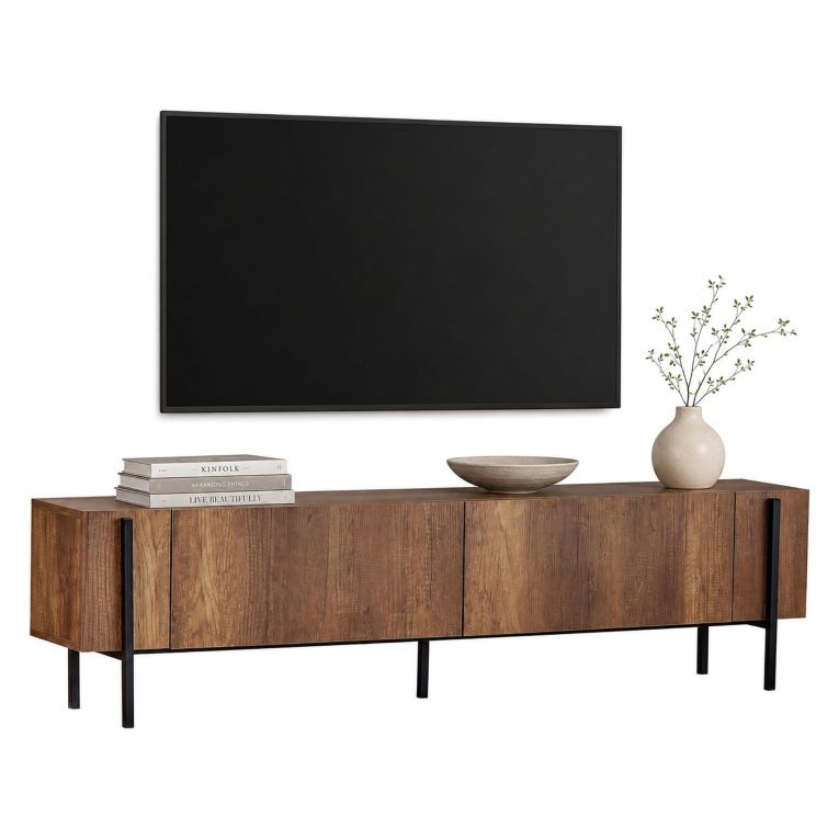Mobile Porta tv Marrone Noce Nero 2 Ante 4 Vani 180x30x45h cm, Apertura a Ribalta - Noga