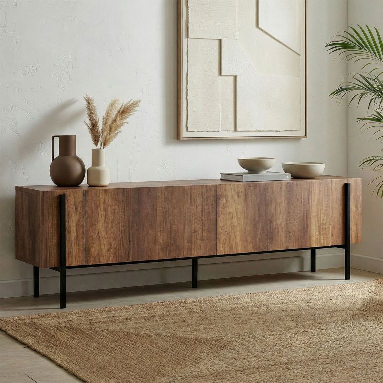 Mobile Porta tv Marrone Noce Nero 2 Ante 4 Vani 180x30x45h cm, Apertura a Ribalta - Noga