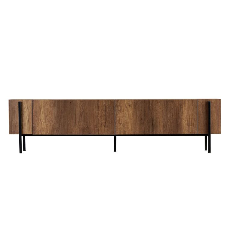 Mobile Porta tv Marrone Noce Nero 2 Ante 4 Vani 180x30x45h cm, Apertura a Ribalta - Noga