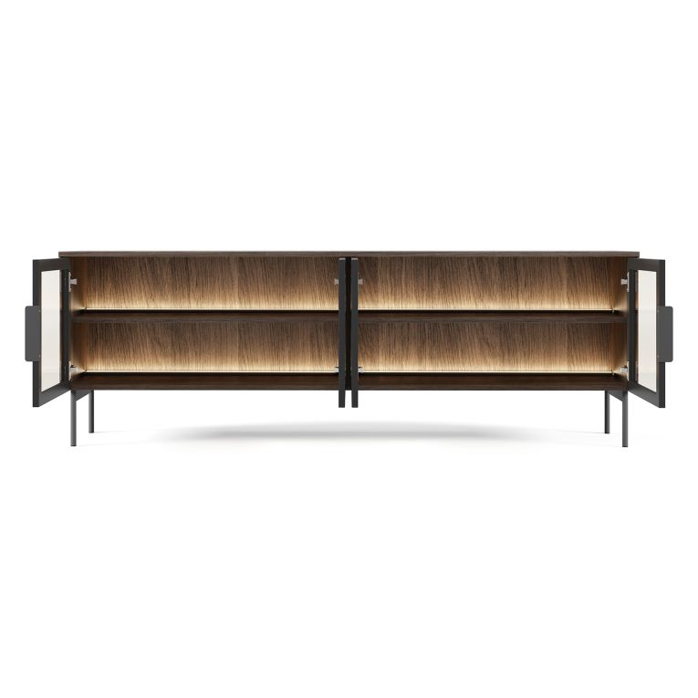 Mobile Porta tv Marrone Noce Nero 3 Ripiani 4 Ante 181x39x62h cm, con led - Kalerora