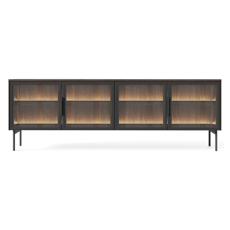 Mobile Porta tv Marrone Noce Nero 3 Ripiani 4 Ante 181x39x62h cm, con led - Kalerora
