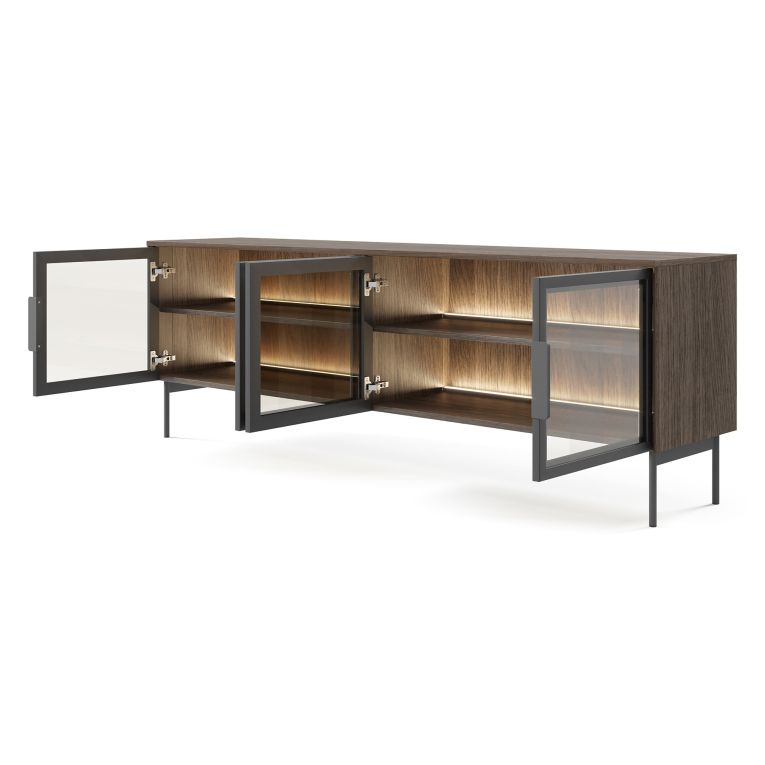 Mobile Porta tv Marrone Noce Nero 3 Ripiani 4 Ante 181x39x62h cm, con led - Kalerora