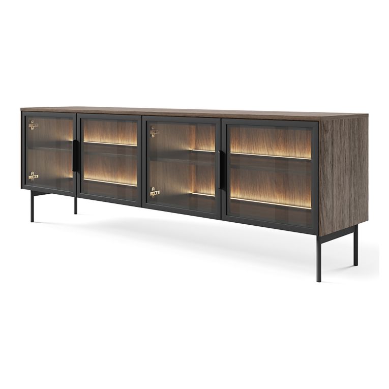 Mobile Porta tv Marrone Noce Nero 3 Ripiani 4 Ante 181x39x62h cm, con led - Kalerora