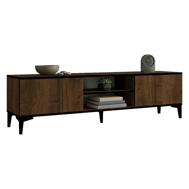 Mobile Porta tv Marrone Noce Nero Antracite un Ripiano 2 Ante 180x40x45h cm, 4 Vani - Fonni