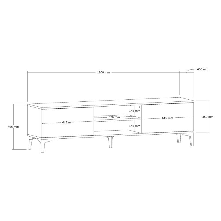 Mobile Porta tv Marrone Noce Nero Antracite un Ripiano 2 Ante 180x40x45h cm, 4 Vani - Fonni
