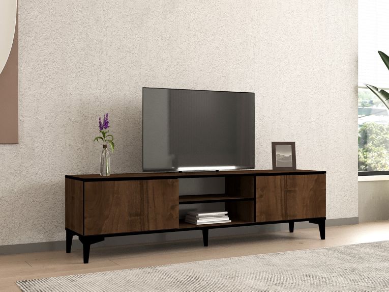Mobile Porta tv Marrone Noce Nero Antracite un Ripiano 2 Ante 180x40x45h cm, 4 Vani - Fonni