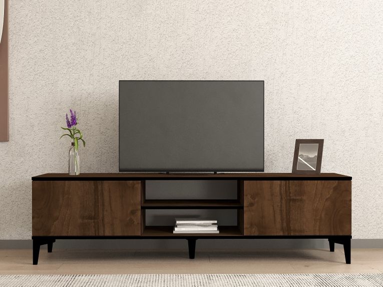 Mobile Porta tv Marrone Noce Nero Antracite un Ripiano 2 Ante 180x40x45h cm, 4 Vani - Fonni
