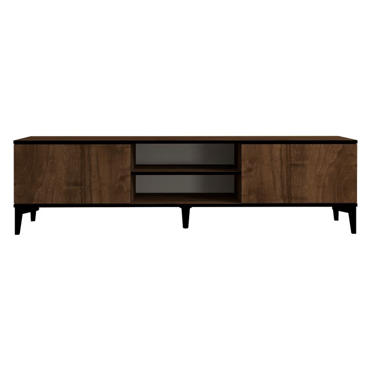 Mobile Porta tv Marrone Noce Nero Antracite un Ripiano 2 Ante 180x40x45h cm, 4 Vani - Fonni