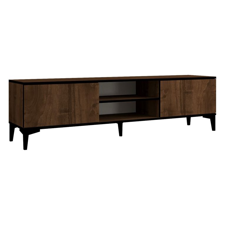 Mobile Porta tv Marrone Noce Nero Antracite un Ripiano 2 Ante 180x40x45h cm, 4 Vani - Fonni