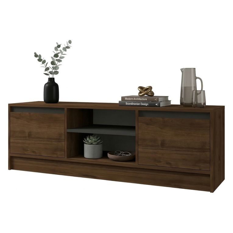Mobile Porta tv Marrone Noce Nero Antracite un Ripiano 2 Ante 180x40x45h cm, 4 Vani - Lurani