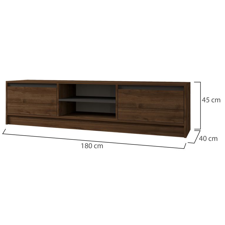 Mobile Porta tv Marrone Noce Nero Antracite un Ripiano 2 Ante 180x40x45h cm, 4 Vani - Lurani