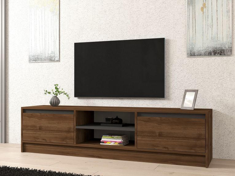 Mobile Porta tv Marrone Noce Nero Antracite un Ripiano 2 Ante 180x40x45h cm, 4 Vani - Lurani