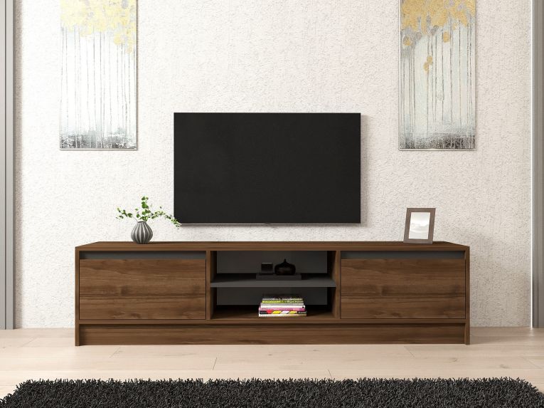 Mobile Porta tv Marrone Noce Nero Antracite un Ripiano 2 Ante 180x40x45h cm, 4 Vani - Lurani
