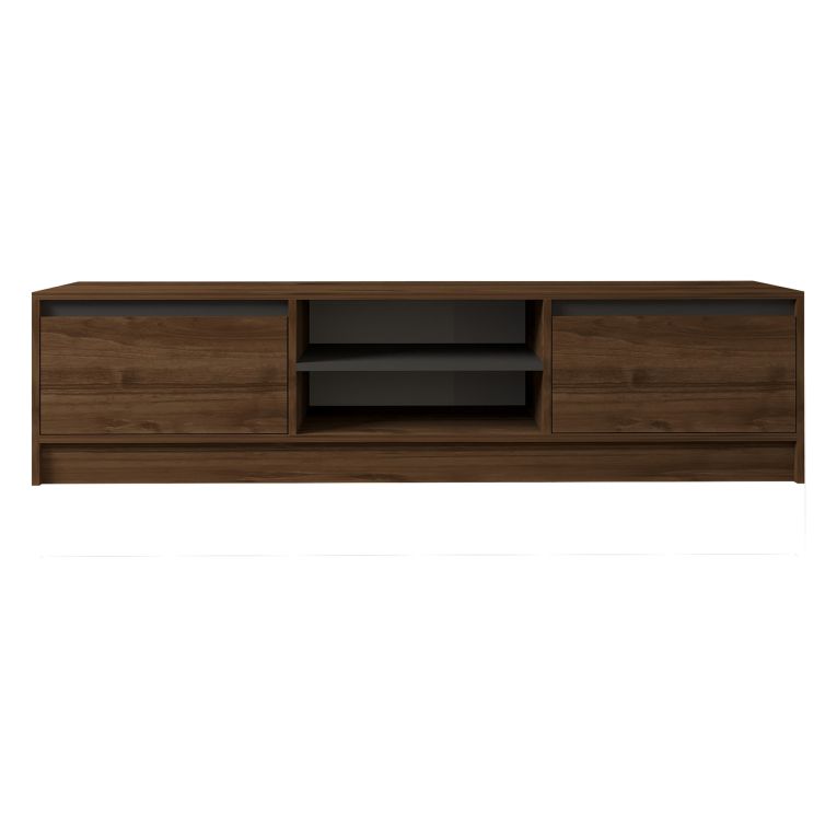 Mobile Porta tv Marrone Noce Nero Antracite un Ripiano 2 Ante 180x40x45h cm, 4 Vani - Lurani