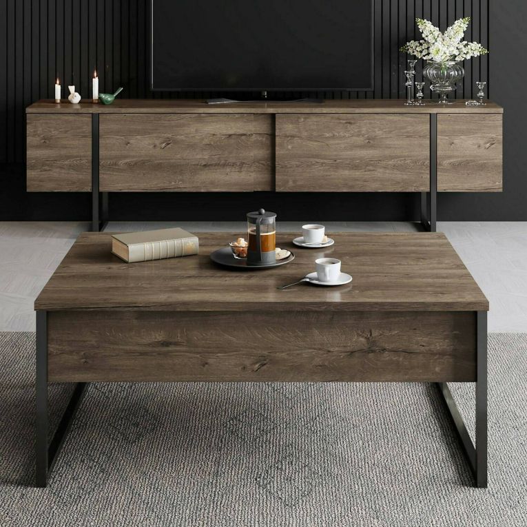 Mobile Porta tv Marrone Noce Nero Cassetti un Ripiano 180x30x50h cm, 2 Ante - Abishia