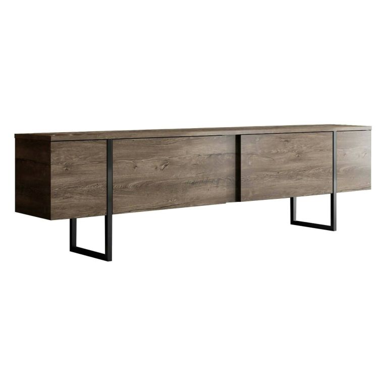 Mobile Porta tv Marrone Noce Nero Cassetti un Ripiano 180x30x50h cm, 2 Ante - Abishia