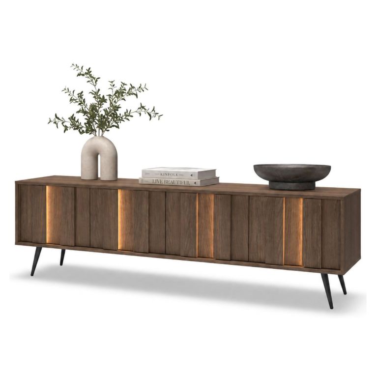 Mobile Porta tv Marrone Noce Nero un Ripiano 4 Ante 183x40x54h cm, con led - Kafami