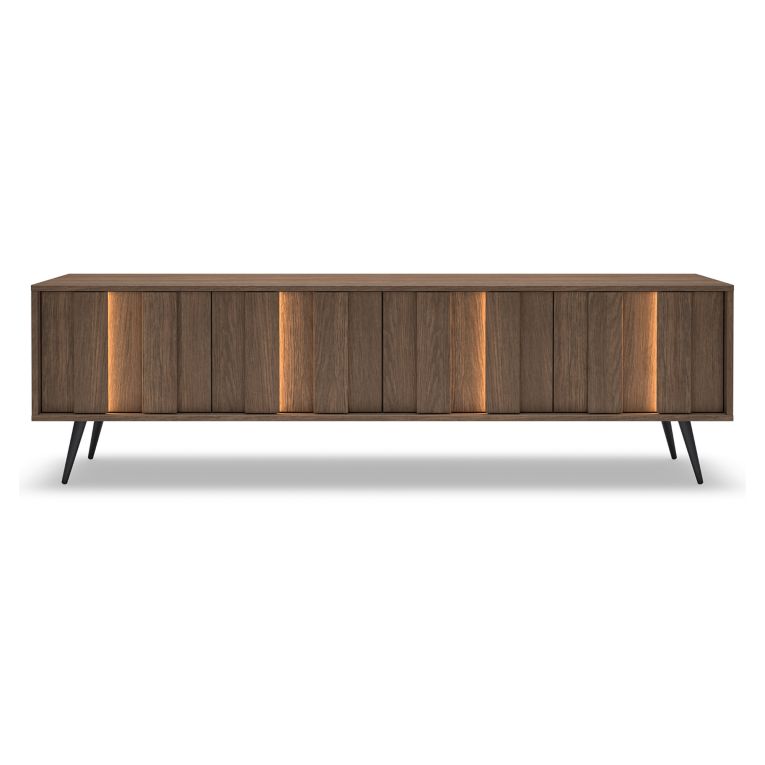 Mobile Porta tv Marrone Noce Nero un Ripiano 4 Ante 183x40x54h cm, con led - Kafami